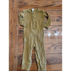 Kate‎ Quinn Mustard Yellow Waffle Knit Henley One Piece Jumpsuit Size 0-3 Months